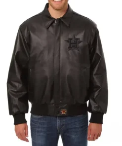Houston Astros Black Full Snap Leather Bomber Jacket