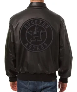 Houston Astros Black Full Snap Leather Bomber Jacket For Sale