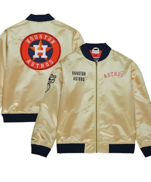 Houston Astros Full Zipper Satin Gold Jacket