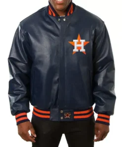 Houston Astros Navy Blue Bomber Leather Jacket