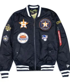 Houston Astros Navy Blue Satin MA-1 Bomber Jacket
