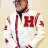 Houston Rockets Leather White Full Snap Varsity Jacket