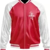 Houston Rockets Red And White Bomber Leather Zip Jacket