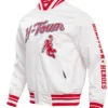 Houston Rockets White And Red Satin Varsity Jacket