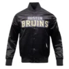 Irwin NHL Boston Bruins Glam Black Satin Letterman Varsity Jacket