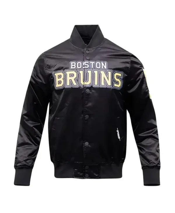 Irwin NHL Boston Bruins Glam Black Satin Letterman Varsity Jacket