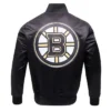 Irwin NHL Boston Bruins Glam Black Satin Varsity Jacket