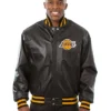Jessyca Los Angeles Lakers Black Bomber Leather Jacket