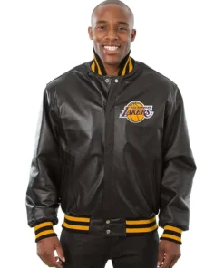 Jessyca Los Angeles Lakers Black Bomber Leather Jacket