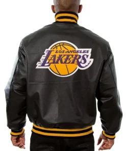 Jessyca Los Angeles Lakers Black Bomber Leather Jacket Back