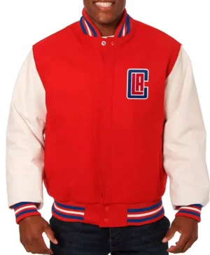 LA Clippers Red And White Wool Varsity Jacket