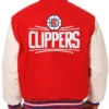 LA Clippers Red And White Wool Varsity Jacket Back