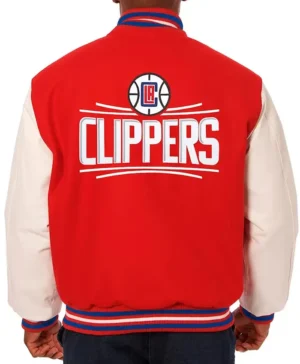 LA Clippers Red And White Wool Varsity Jacket Back