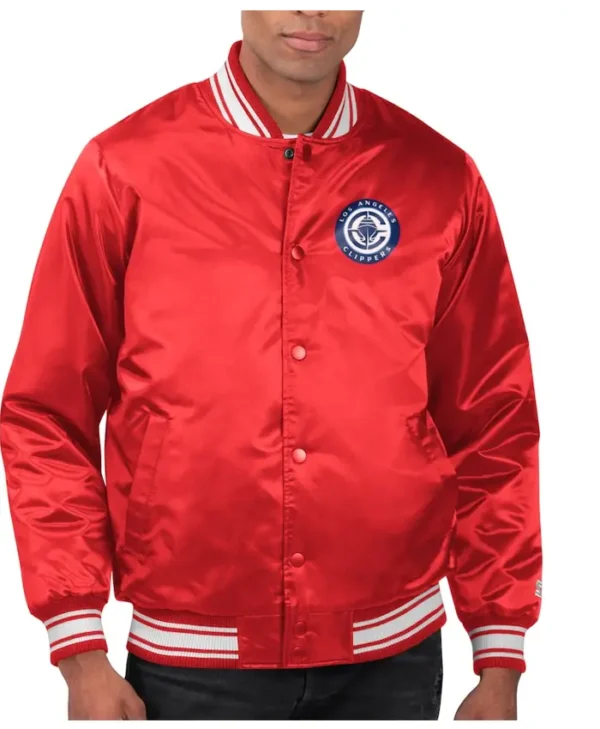 LA Clippers Starter Red Full Snap Satin Varsity Jacket