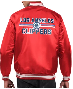 LA Clippers Starter Red Full Snap Satin Varsity Jacket Back