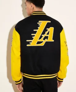 LA Lakers Black And Yellow Wool Varsity Jacket Back