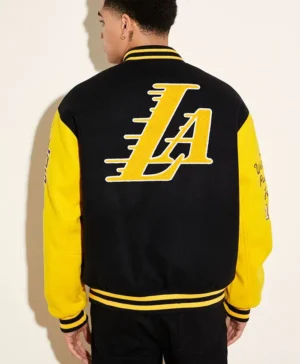 LA Lakers Black And Yellow Wool Varsity Jacket Back