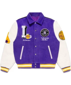 Lakers Purple And White Wool Bomber Letterman Jacket
