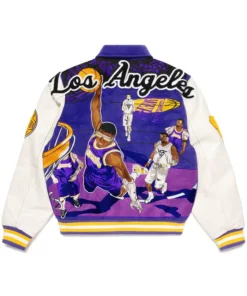 Lakers Purple And White Wool Bomber Letterman Jacket Back