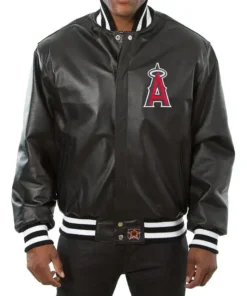 Los Angeles Angels Bomber Leather Black Jacket