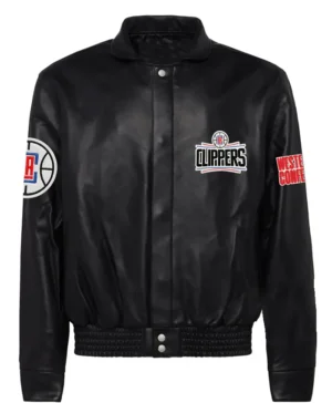Los Angeles Clippers Black Full Snap Leather Jacket