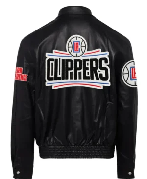 Los Angeles Clippers Black Full Snap Leather Jacket Back