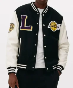 Los Angeles Lakers Black And White Wool Varsity Jacket