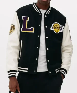 Los Angeles Lakers Black And White Wool Varsity Jacket