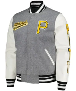 MLB Team Pittsburgh Pirates Grey and White Wool Varsity Jacket