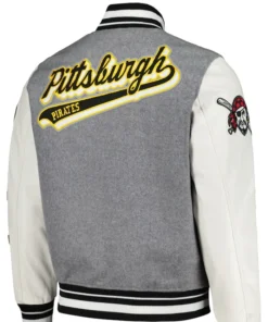 MLB Team Pittsburgh Pirates Grey and White Wool Varsity Jacket Back