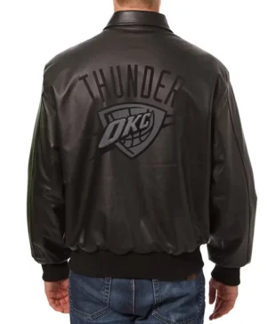 Madalyn Oklahoma City Thunder Black Leather Bomber Jacket Back