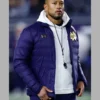 Marcus Freeman Notre Dame Blue Puffer Jacket