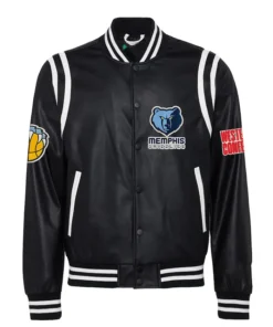 Memphis Grizzlies Black Full Snap Varsity Leather Jacket