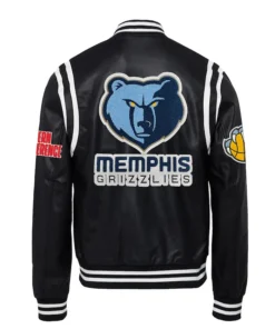 Memphis Grizzlies Black Full Snap Varsity Leather Jacket Back