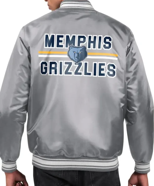 Memphis Grizzlies Grey Satin Varsity Jacket Back