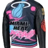Miami Heat Full Snap Leather Varsity Jacket Back