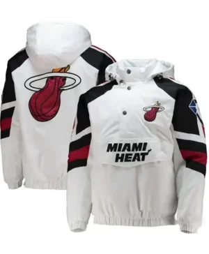 Miami Heat White Starter Vintage Hooded Quarter-Button Jacket