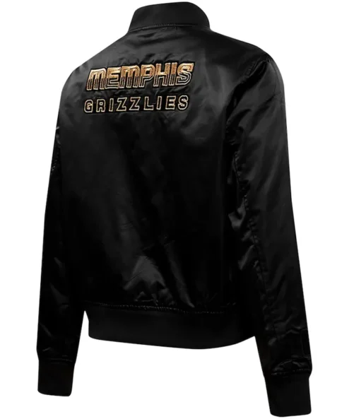 Micah Memphis Grizzlies Full Snap Black Satin Varsity Jacket Back