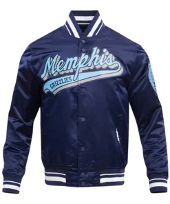 Micah Memphis Grizzlies Navy Blue Satin Varsity Jacket