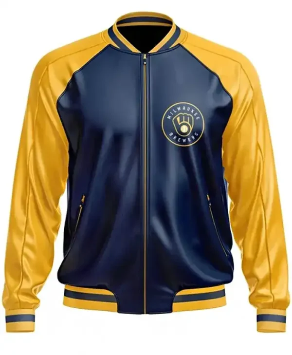 Milwaukee Brewers Leather Zipper Varsity Jacket