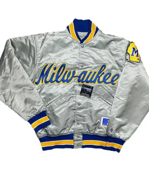 Milwaukee Brewers Vintage Bomber Grey Jacket
