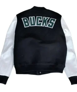 Milwaukee Bucks Black And White Letterman Jacket Back