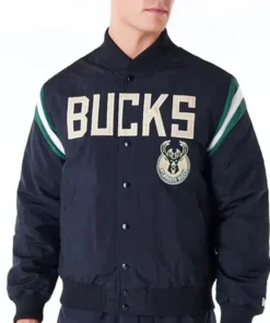 Milwaukee Bucks Black Varsity Satin Jacket