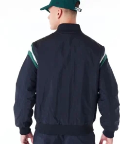 Milwaukee Bucks Black Varsity Satin Jacket Back