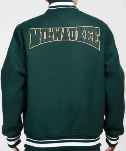 Milwaukee Bucks Dark Green Letterman Jacket Back