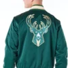 Milwaukee Bucks Green Satin Varsity Jacket Back