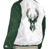 Milwaukee Bucks White And Green Renegade Satin Varsity Jacket Back