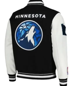 Minnesota Timberwolves Black And White Varsity Jacket Back