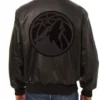 Minnesota Timberwolves Black Bomber Leather Jacket Back