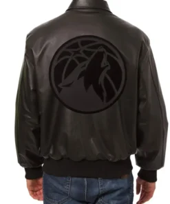 Minnesota Timberwolves Black Bomber Leather Jacket Back